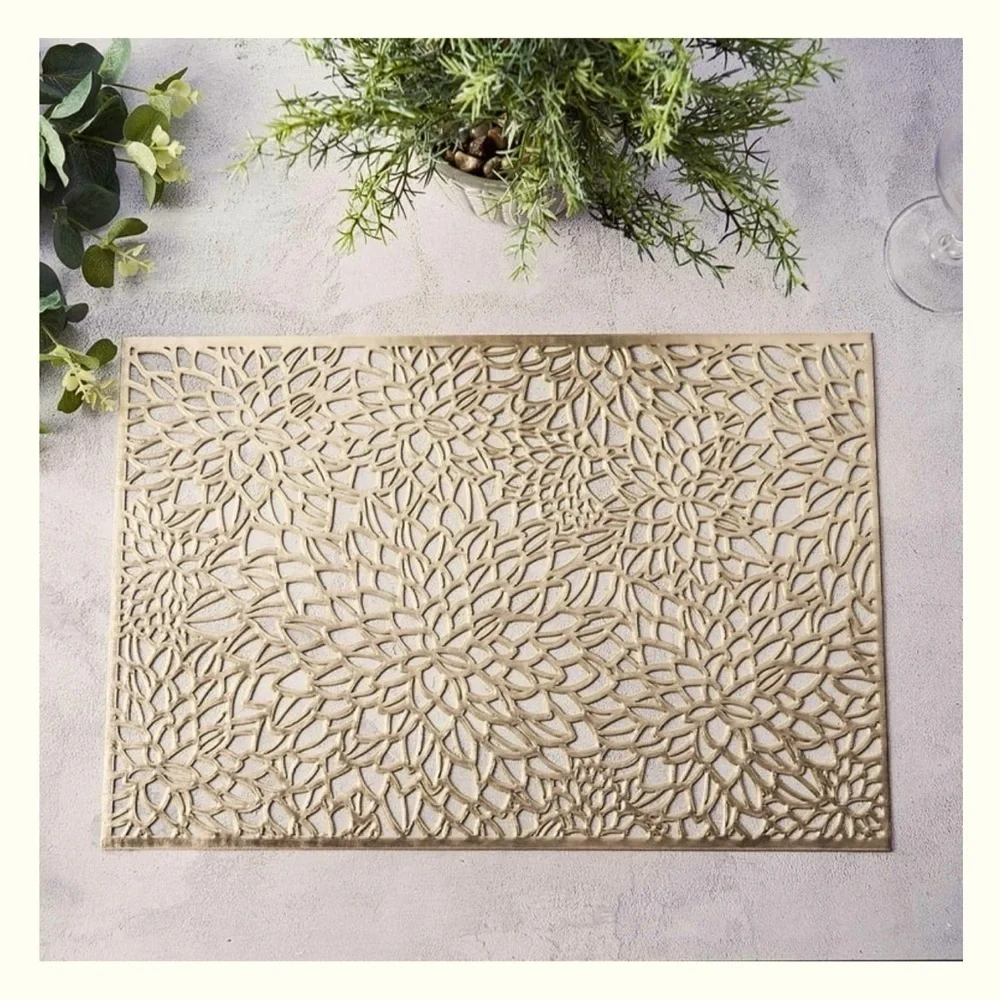 Gold Placemats Laser Cut Elegant Everyday Special Occasion Holiday Elegant 4 PC